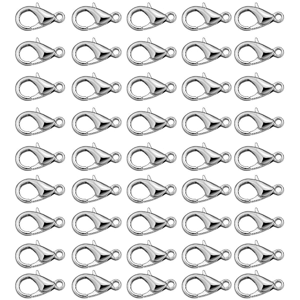 Rosenice 100 st krökta hummerlås hummerklolås DIY smyckesfäste krok halsband DIY fästelement (vit)（Silver）