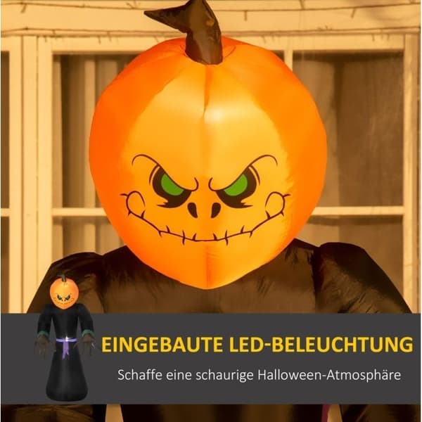 210 cm oppustelig græskarspøgelse Halloween LED, gyserdekoration sort orange