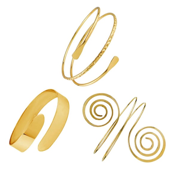 3 st Armband Manschett Mode Övre Arm Band Manschett Armband Kvinnor Guld Smycken Armband Set（8X8 CM，Gyllene）