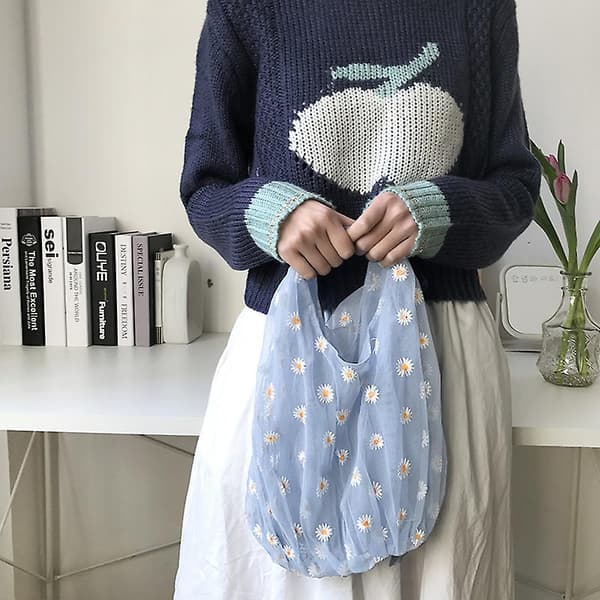 Vår Kvinnor Liten Tote Mesh Tygväska, Daisy Broderi Handväska