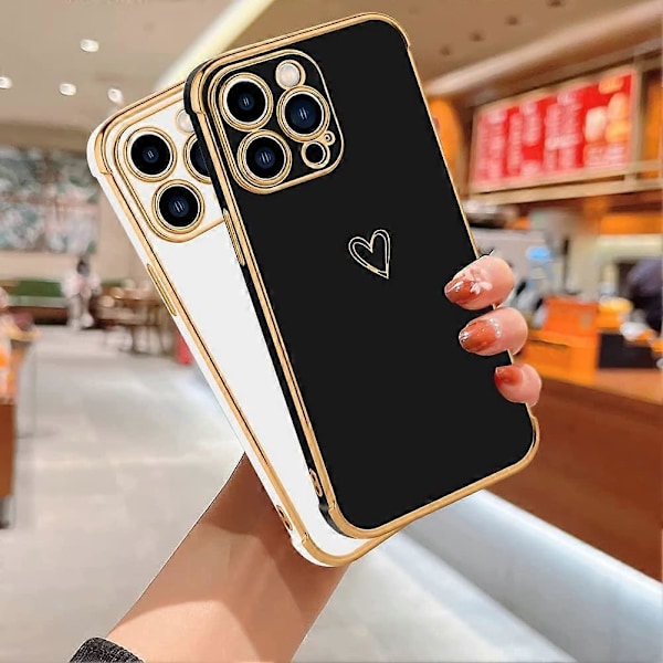 Kompatibel med iPhone 14 Pro Max Skal för Kvinnor Söt Lyxig Kärlek Hjärta Mönster Design Fullt Kameraskydd Mjuk TPU Förstärkta Hörn Skyddande P