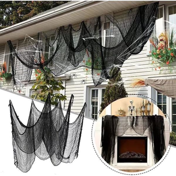 Halloweenstoff - Spooky Gasbind 500cm - Svart - Festdekorasjon