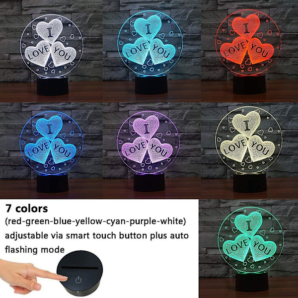 3D optisk illusionslampa LED nattlampa, optiska illusioner nattlampa 7 färger