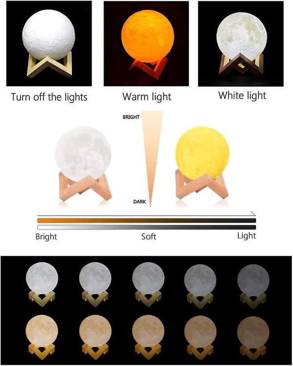 Full Moon Lampe 3d Led Nattlys Dimbar Berøring Kontroll Lysstyrke Usb Lading