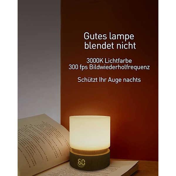 Nattlys med timer, LED-sengelampe, baby still lampe, trestruktur, dimmer
