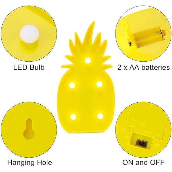Ananaslys, LED sød ananas natbordslampe til værelse gave vægdel