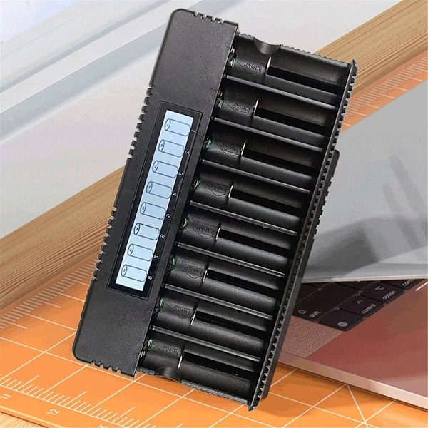 LCD-skærm 8-slot 18650/26500 Batterioplader 3.7V Lithium Batteri Ni- Ni-Chrome 1.2V 1.5V Batterioplader EU-stik (sort)
