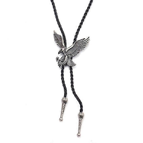 Vintage Cowboy Jazz Hatt Legering herr bolo tie Män Kvinnor Läderrep Långt Halsband Tröjkedja Skjortor Bolo Tie Herraccessoarer Halsdukar (Silver Eagle)