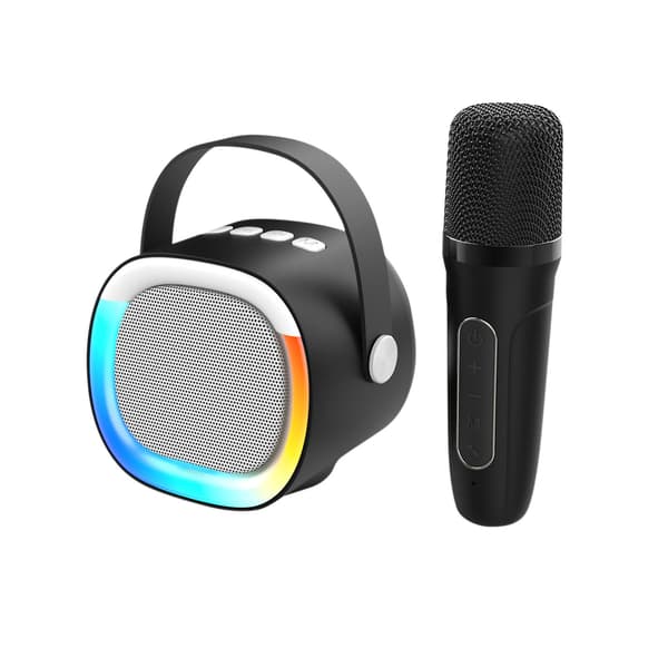 LED Bluetooth-højttaler til hjemmet - Trådløs lydmikrofon til udendørs karaoke (sort)