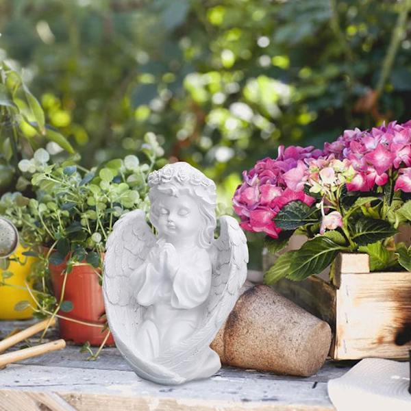 Bedende Engel i Harpiks - Engelstatue med Vinger - Englefigur