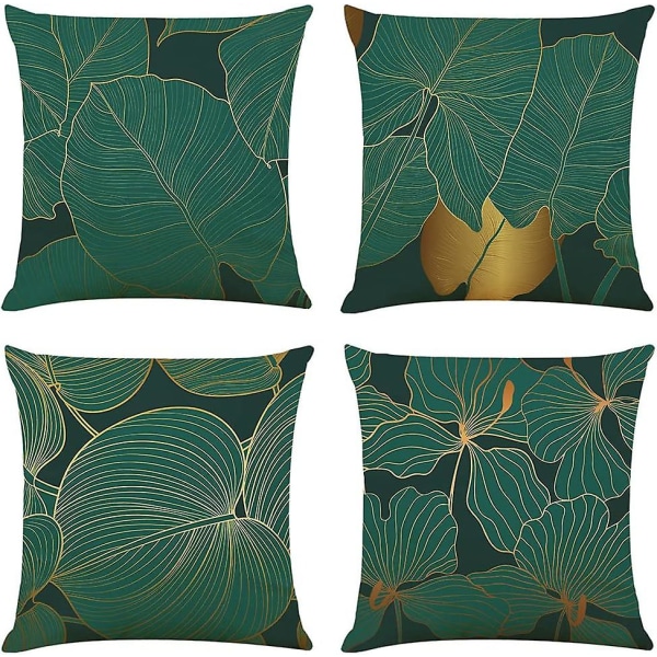 Enkelsidigt mönster cover 45x45 grönt linne örngott dekorativ soffkudde 4-delat set mörkgrön djungel dekorativt cover modern