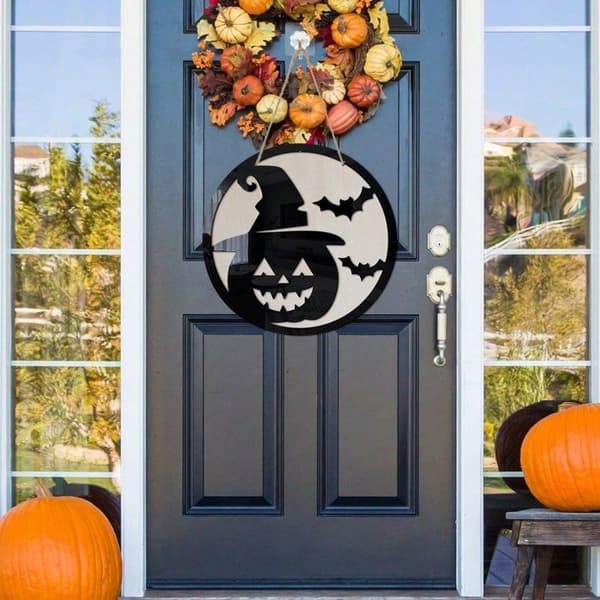 Heksegresskar i tre akryl anheng til Halloween, festdekorasjon