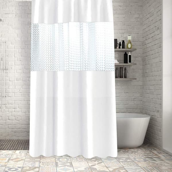 Duschdraperi 180 x 200 cm, badrumsdraperi med krokar - transparent, vattentät, mögelbeständig för badrum - vit splicad