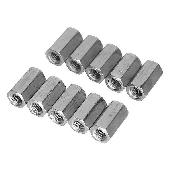 Dww-Lang stang kobling sekskantmutter gjengekobling karbonstål kobling metrisk mutter kobling 10 stk (størrelse: M6*18)