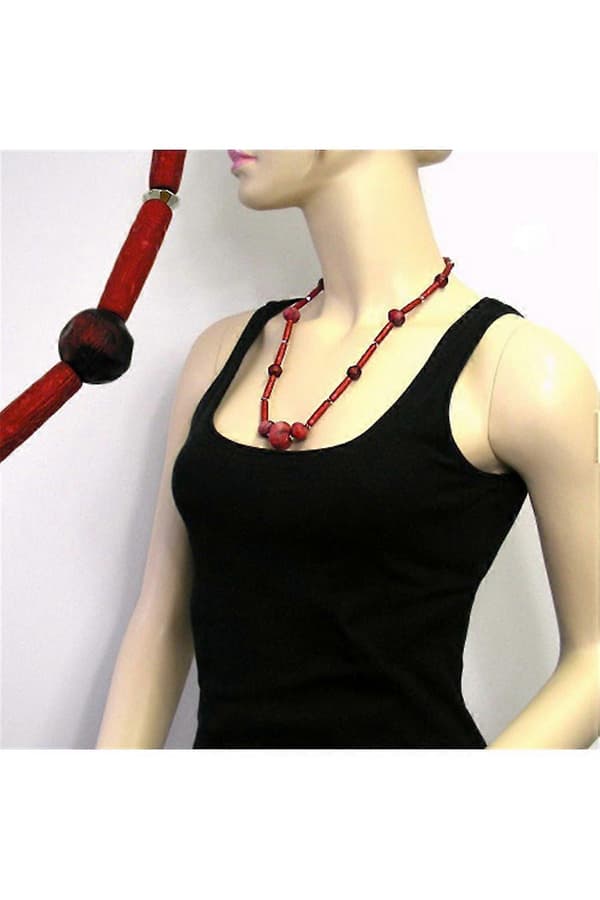 Halsband Röda Marmorerade Röda Metalliska Pärlor - Gl01598