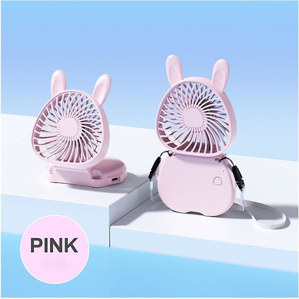 Portable Pocket Neck Usb Rechargeable Fan Folding Handheld Electric Fan High Capacity Lithium Battery Mini Fan Outdoor Appliance（pink rabbit726）