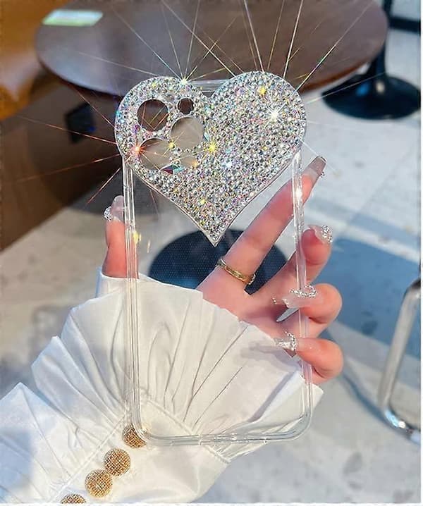 Glitterfodral för iPhone 14 Pro Max, 3D Hjärta Design, Glittrande Diamant Rhinestone, Slank Passform