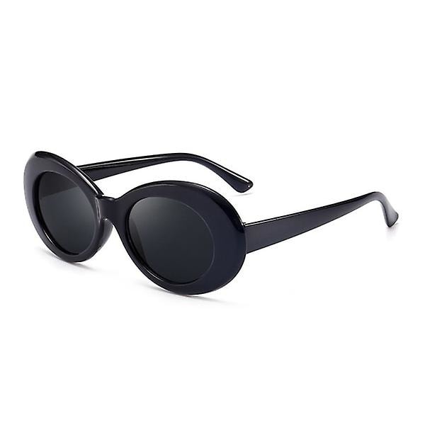 Black Large Round Retro Sunglasses Black Glass Black