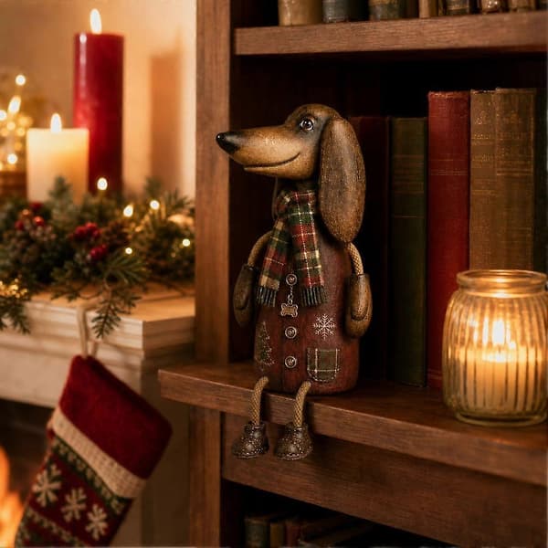 Vintage juledachshund-figur - Festlig julepynt til peishyllen L