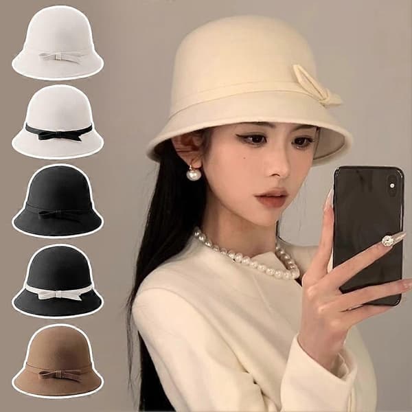 Fransk hatt i Hepburn-stil, mångsidig liten fiskarhatt i elegant stil White