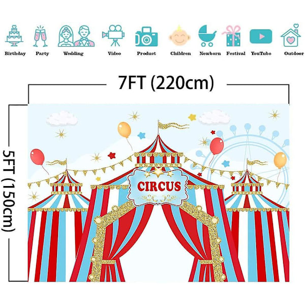 7x5ft Röd Cirkus Fotobakgrund, Karneval Karusell för Barnkalas Dekorationer