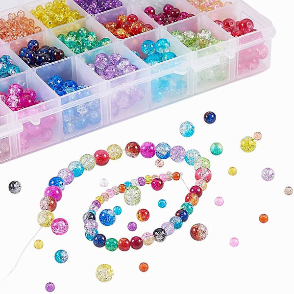 2720 st Crackle Glaspärlor 4mm 6mm 8mm 24 Färger Glas Lampwork Pärlor Lösa Distanspärlor För Sommar Pärlning Vänbandsarmband Mors Dag Smycken M