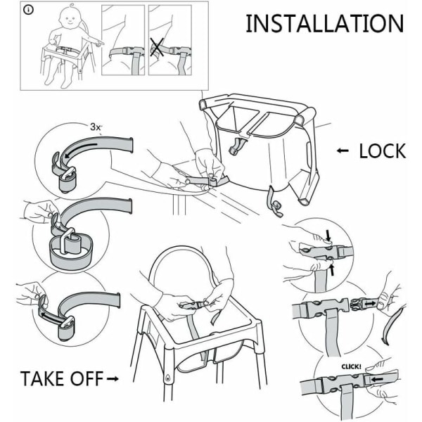 Baby , 3-punkts säkerhetssele för barn Säkerhetsrem för IKEA Antilop-barnstol (svart)