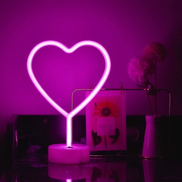 Rosa Hjärta Neonljusskylt Batteri&usb Drivna Led Neon Bordslampor Kärlek Hjärta