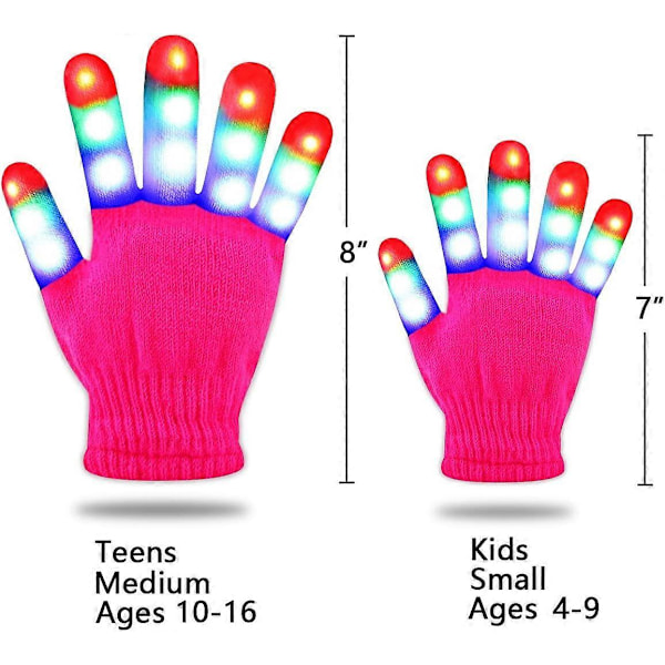 Ljusupplysta Handskar LED-Handskar Rave Coola Leksaker Presenter till Barn Tonåringar Pojkar Flickor Julstrumpor Festfavoriter (Åldrar 10-16, Rosa)