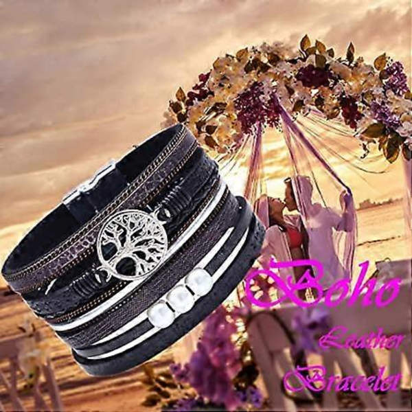 Inspirerande Livsträd Läderarmband för Kvinnor, Födelsedagspresent Påskkorg Fyllning Smycken Presenter för Tonåringar Flickor