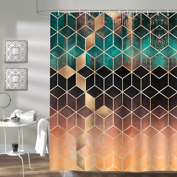 Geometrisk grøn marmor bruseforhæng 180 x 180 cm bruseforhæng polyester stof skimmelbestandigt vandtæt vaskbart badeforhæng med 12 kroge