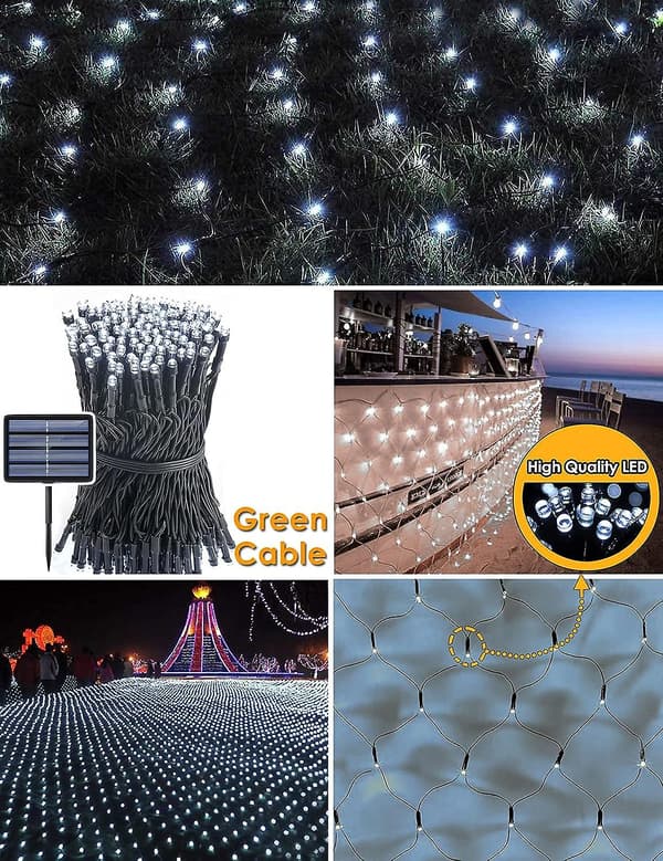 Dww-(Cool White) LED Solar Mesh Light, 3M*2M Solar Mesh Light/USB Powered, Genopladelig Balkon Mesh Hegn Lys
