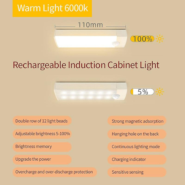 LED-ljus Mänsklig kropps sensorljus Skåpsljus Nattljus Intelligent sensorlampa Uppladdningsbar induktions skåpsljus Skåpsljus Ljus Se