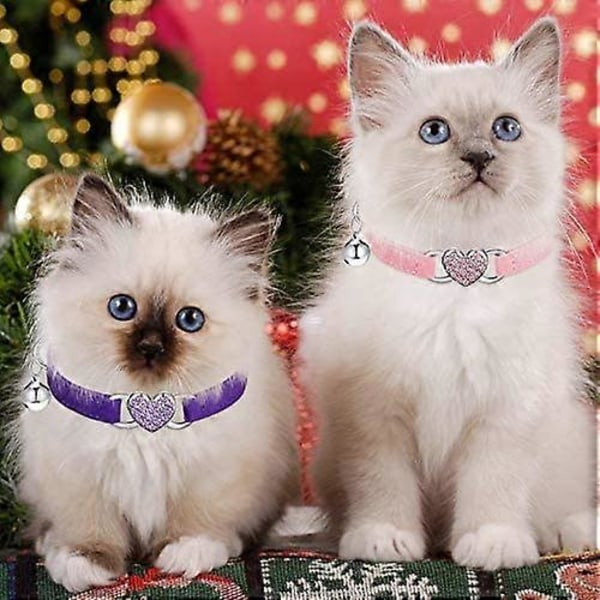 4 stycken strass kattkrage hjärta bling avtagbar kattkrage Alla hjärtans dag kattkrage mjuk sammet krage med strass kärlek hjärta justerbar