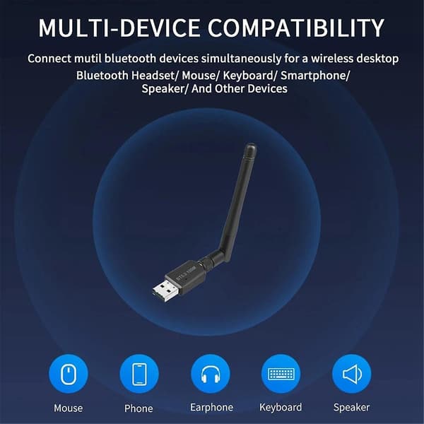 100M Bluetooth 5.3 -sovitin, ilmainen ohjain, USB-Bluetooth-sovitin, sovitin Windows 11/10 -hiirelle, näppäimistölle, äänivastaanottimelle (musta)