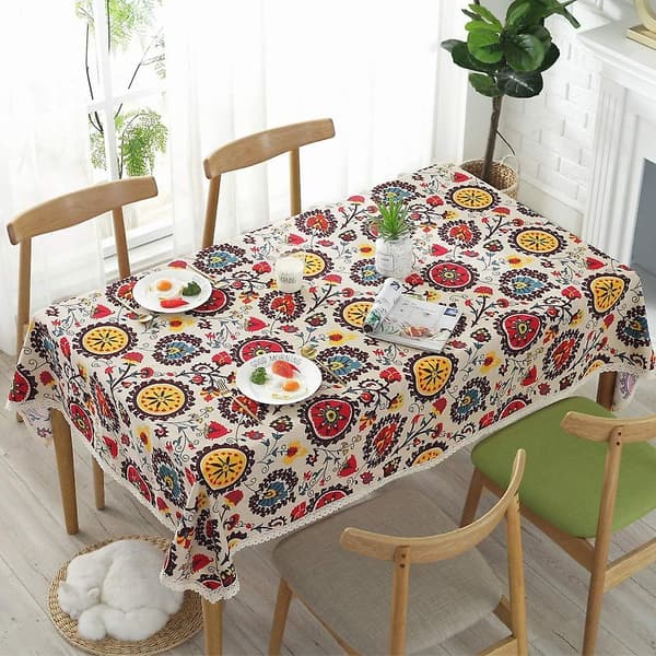 Bomullsdukar Rektangulär Duk Solros Duk Spets Bordsskydd Mångsidig Inomhus Och Utomhus (120 X 120 Cm, Solros)