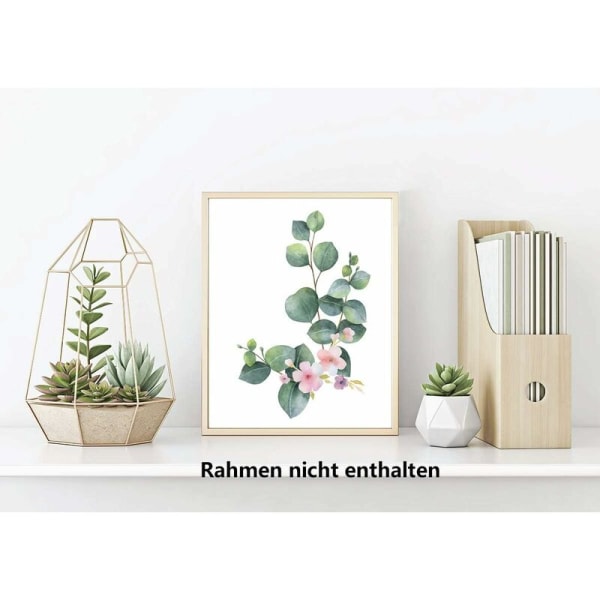 Sæt med 4 moderne stueplakater Akvarel Grønne Blade Rosenblade Højkvalitets Elegant Eukalyptus og grønne planter Vægdekoration 30x40cm Uindrammet