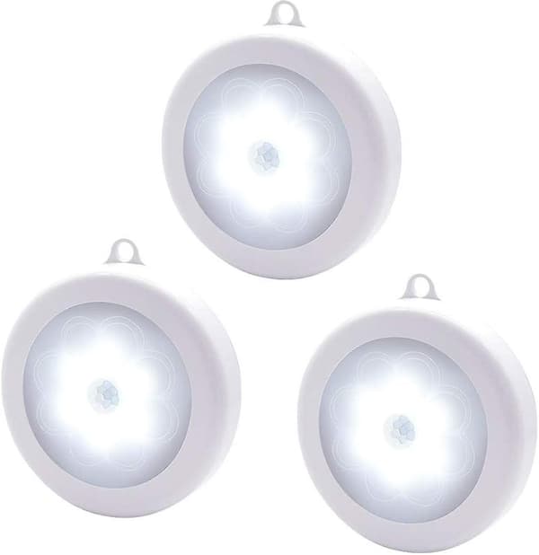 Rörelsesensor nattlampor, set med 3 LED nattlampor trådlös sensor batteridriven för sovrum, vardagsrum, garage, badrum, hall, trappa,