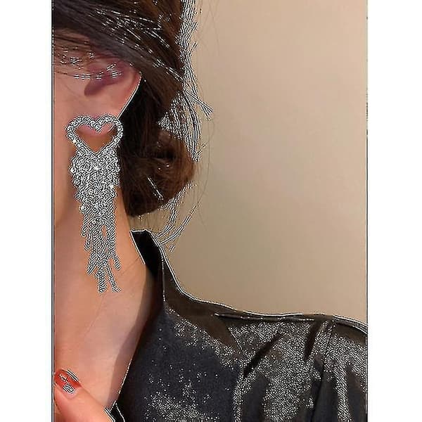 Kjærlighet Hjerte Krystall Dråpe Øredobber For Kvinner Bijoux Lang Duske Rhinestone Dangle
