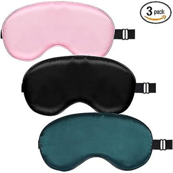 (Svart+Rosa+Grön) 3-pack sömnögonmask, supermjuk ögonmask, justerbart sömnresårband