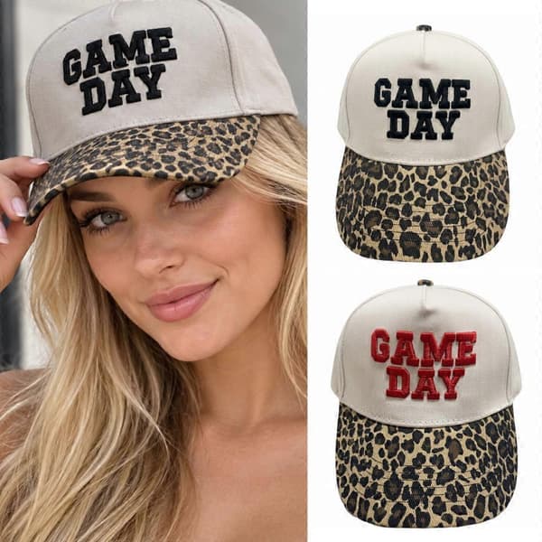 Game Day Baseballcaps med leopardmønstret brem, polyester, komfortabel passform, solid Black