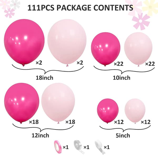 Pink Ballonbue Kit - 111 stk. Til Kvinder, Prinsesse, Bryllup Og Mere