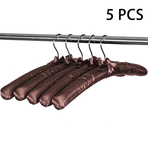 5-pack Galgar med Rostfria Krokar och Fyllda med Satin, Underbara, Satinvadderade Galgar (Kaffe)