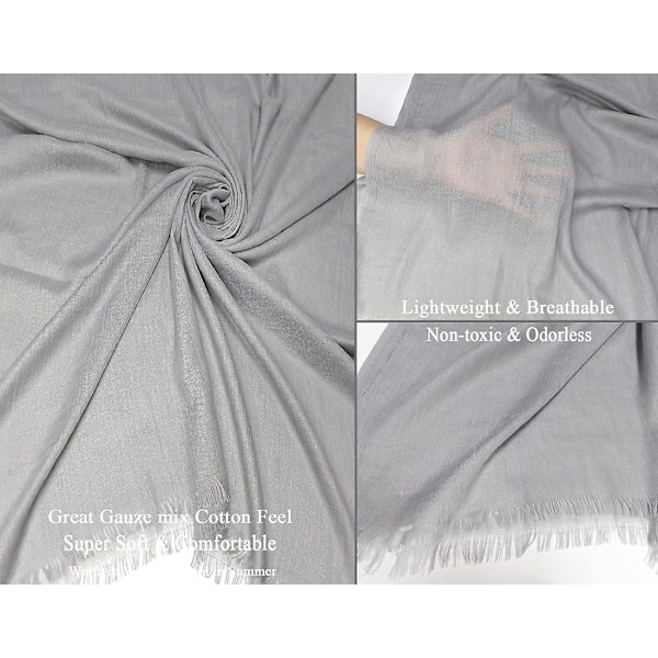 Kvinder Sommer Tørklæder Letvægts Stor Lang Gaze Sjal Linned Strand Wrap Plain 7543,Grå