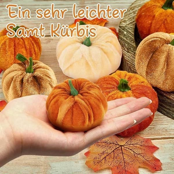 Sett med 12 kunstige fløyelspumpkins - WINLLINEE - Brun - Høst- og Halloween-dekorasjon