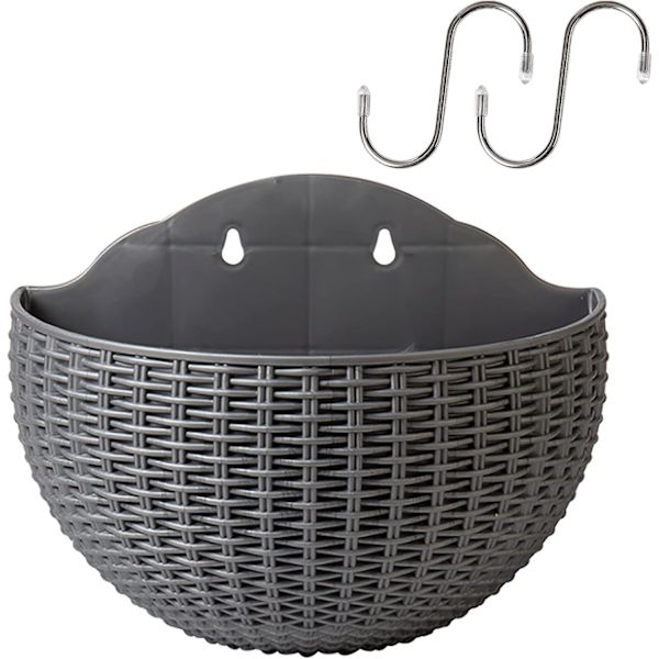 Set med 3 väggmonterade blomkrukor för hem, trädgård, veranda, balkong, hem, kontor, väggdekoration, silvergrå