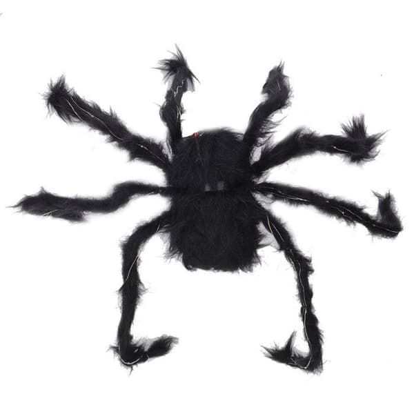 Minifinker Halloween Lysende Edderkopp Halloween Edderkoppdekorasjon, Svart Hårete Edderkopp med CR2032 Knappebatteri, 75cm x 4
