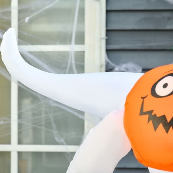Oppusteligt Halloween Spøgelse 1,8m LED Hvid Orange - Udendørs Græskar Dekoration
