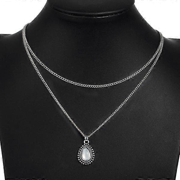 Enkelt Lagerhalsband Silver Dropphänge Boho V-ringning Damaccessoarer