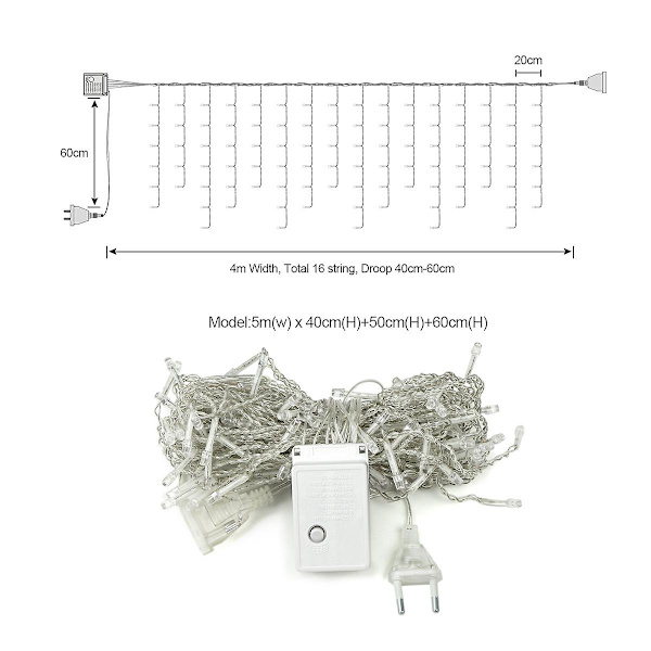 Istappsslinga i olika höjder - 96 LED - 5 meter - Varmvit